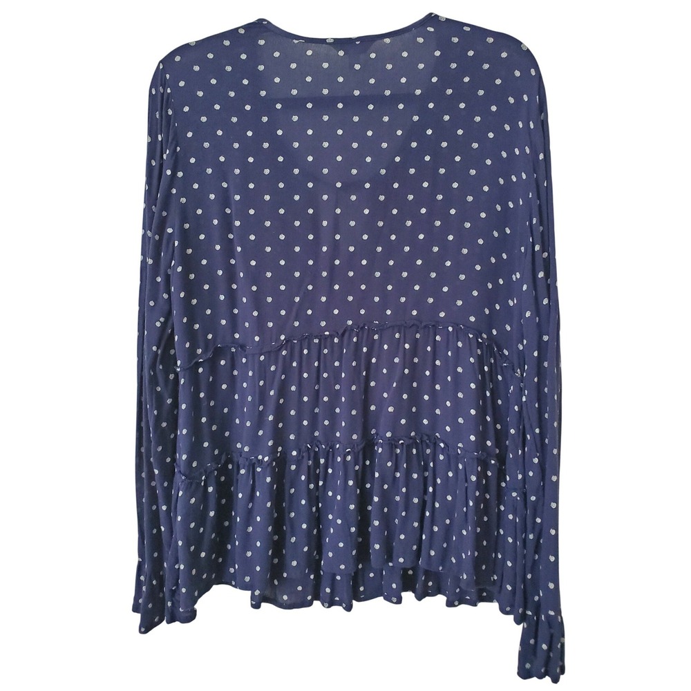 Lucky Brand Womens Navy Blue Polka Dot Tiered Babydoll Blouse Top Medium Peplum - Picture 8 of 9